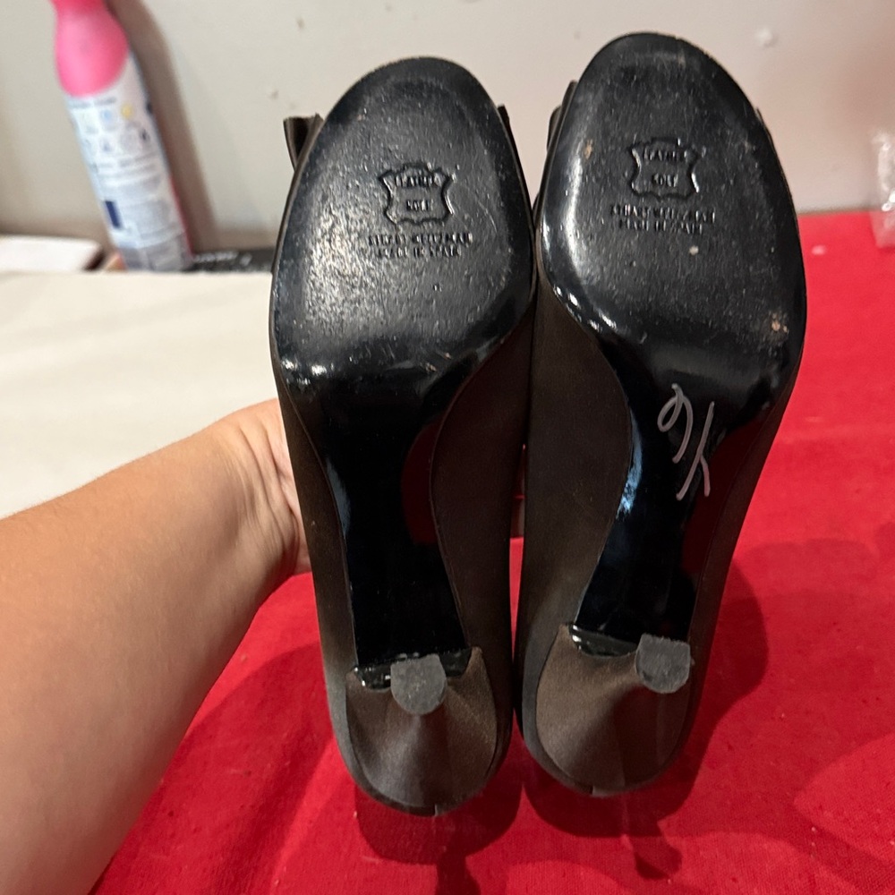 Stuart Weitzman Dark Brown Ruffle Peep-Toe Heels - image 6